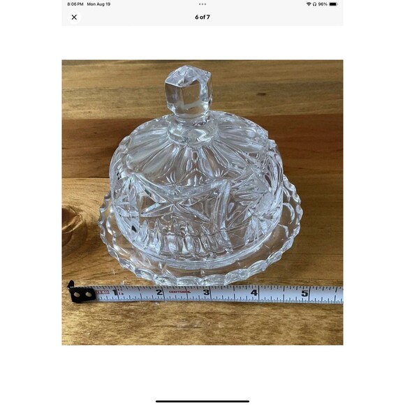 Crystal Cut Glass Butter/Cheese Dish Dome W/Lid - Picture 6 of 7